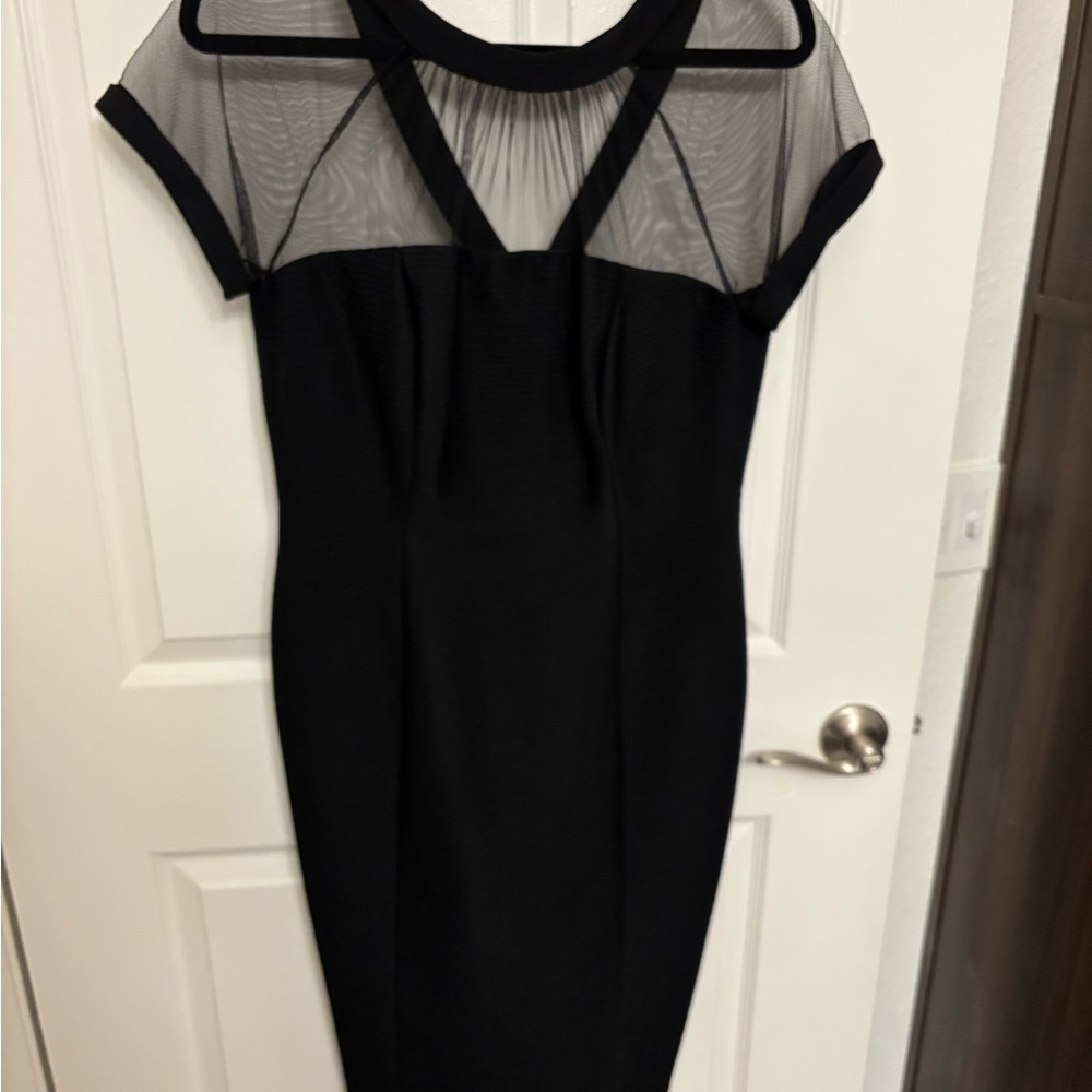 Maggy London Black Sheath Midi Dress Short Sleeve